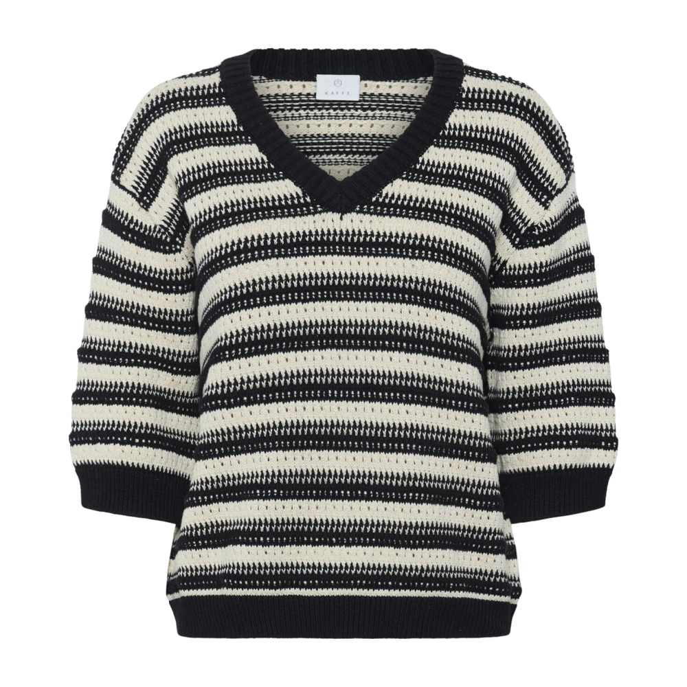 Kaffe Gestreepte Gebreide Trui Black Dames