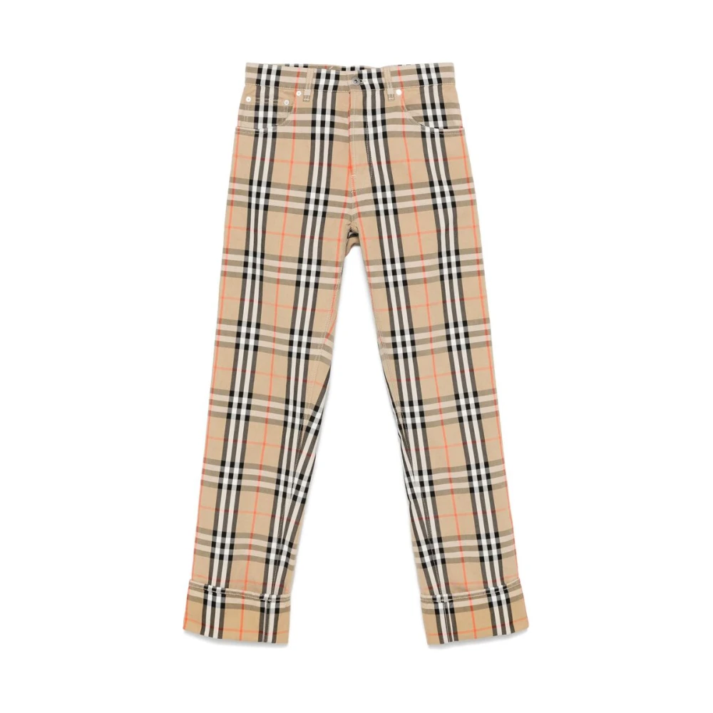 Burberry Men's Beige Check Pattern Straight Trousers