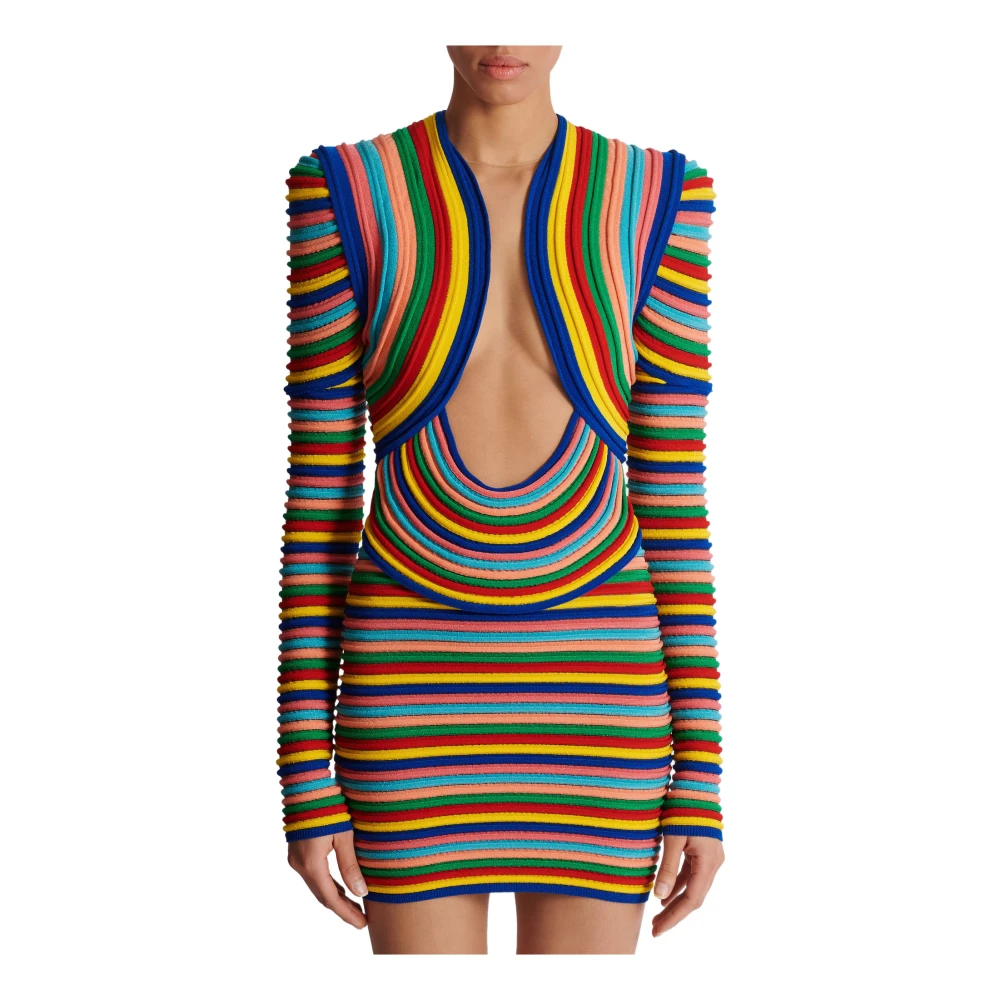 Balmain Korte veelkleurige gebreide jurk Multicolor Dames