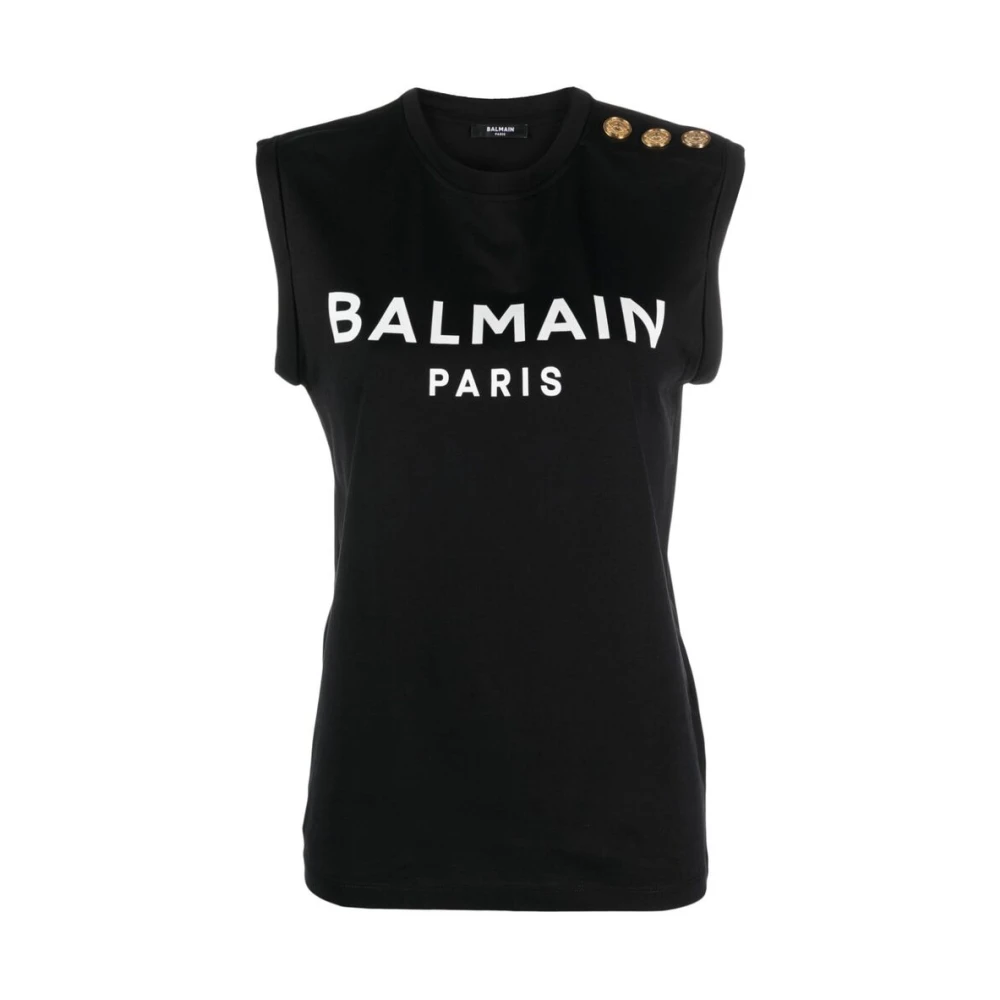 Balmain Mouwloos T-shirt met Logo Print Black Dames