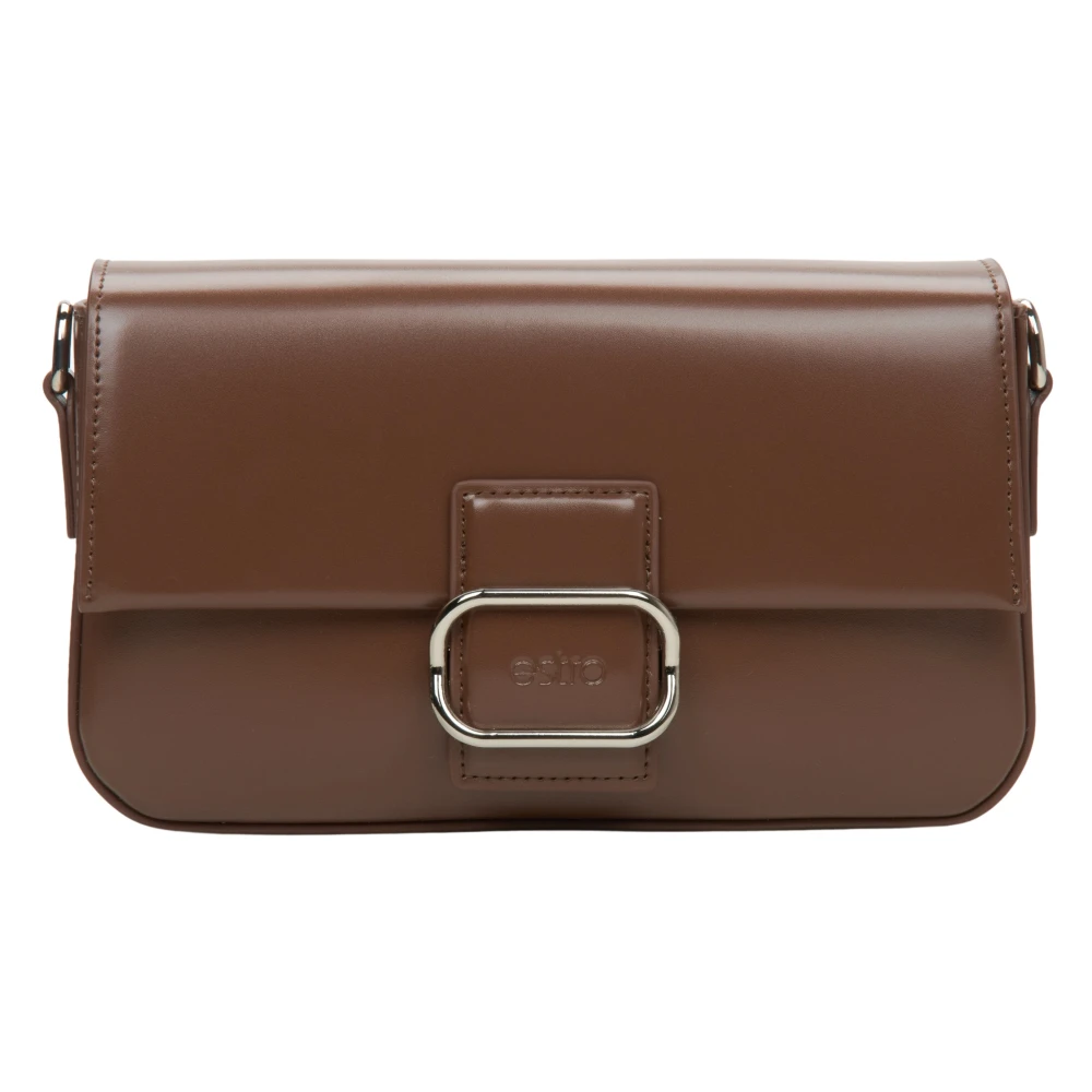 Estro Dames Donkerbruine Leren Schoudertas met Zilveren Hardware Er00115775 Brown Dames