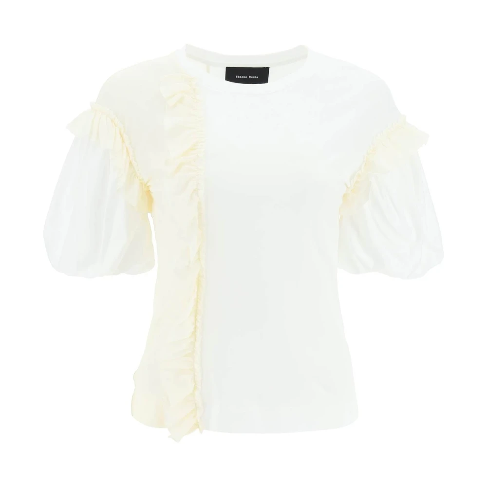 Simone Rocha Gerimpeld Jersey en Organdie T-Shirt White Dames