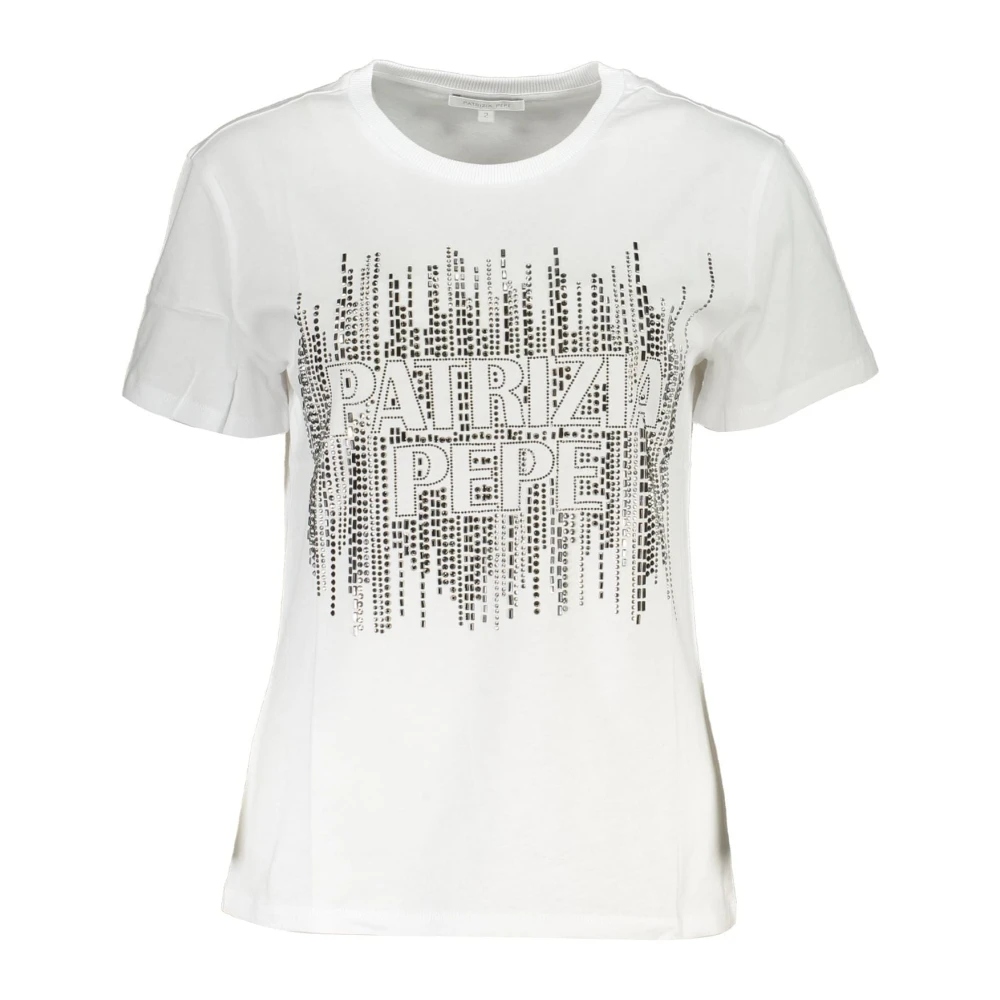 PATRIZIA PEPE Korte Mouw T-Shirt Wit Vrouwen Contrast Logo White Dames