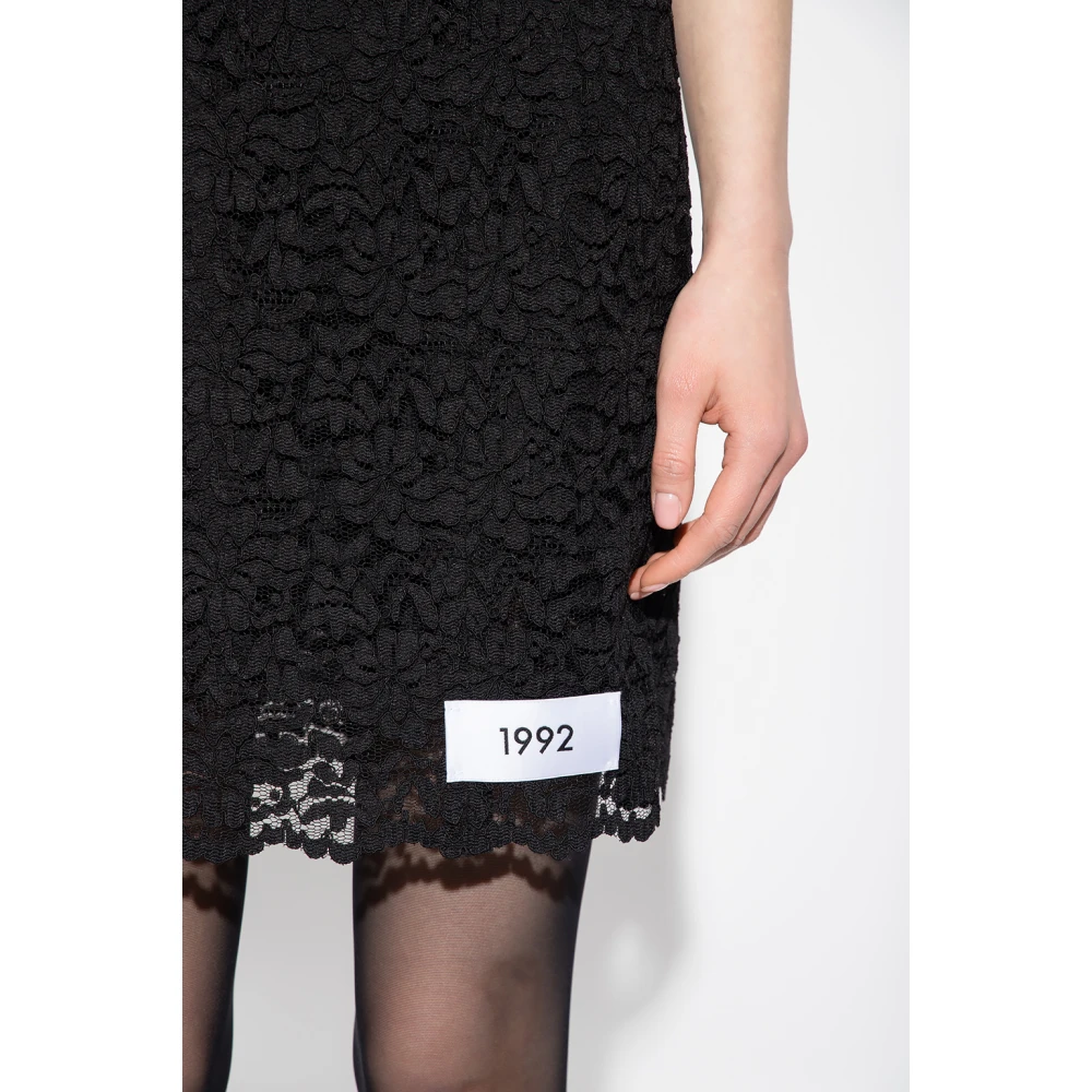 Dolce & Gabbana Zwarte Mini Kanten Jurk met Bloemenpatroon Black Dames