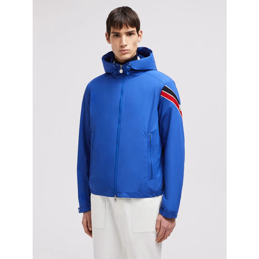 Moncler Blauwe Lichtgewicht Nylon Jas met Capuchon Blue Heren