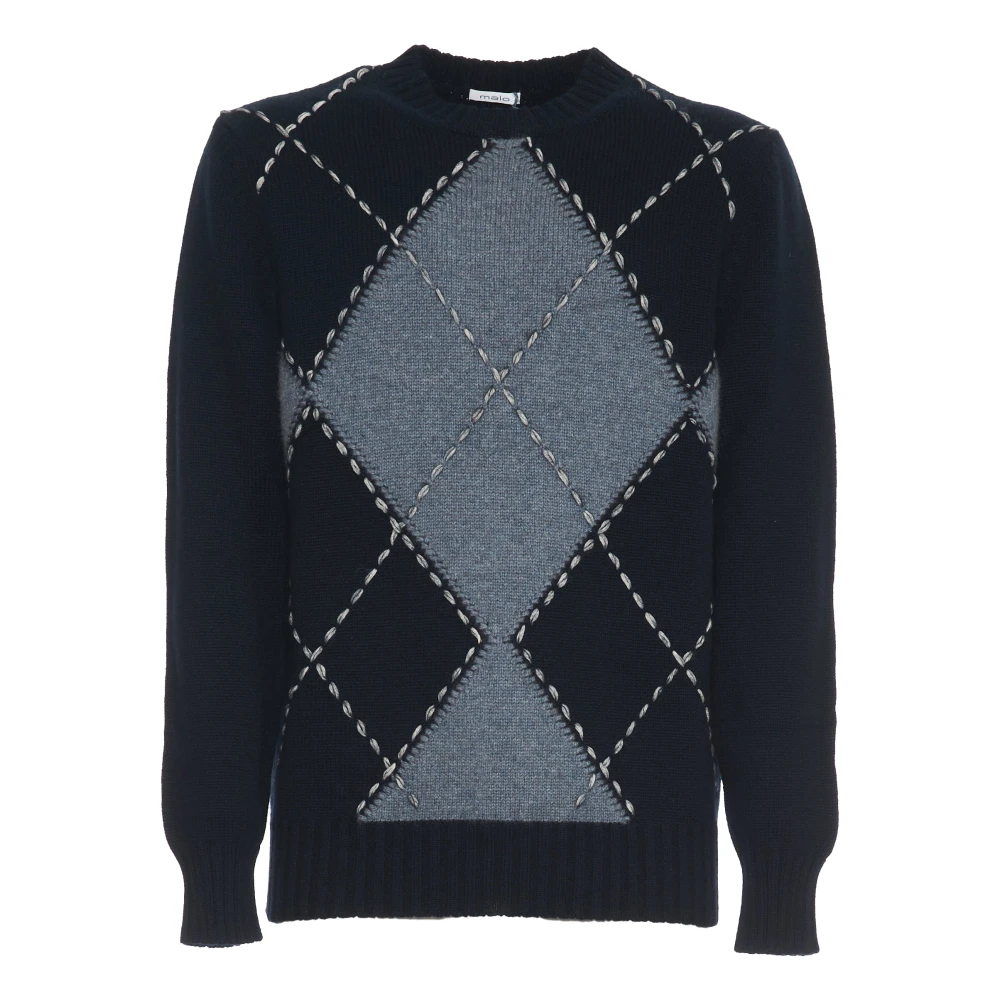 Malo Luxe Cashmere Crew-Neck Trui Blauw Grijs Blue Heren