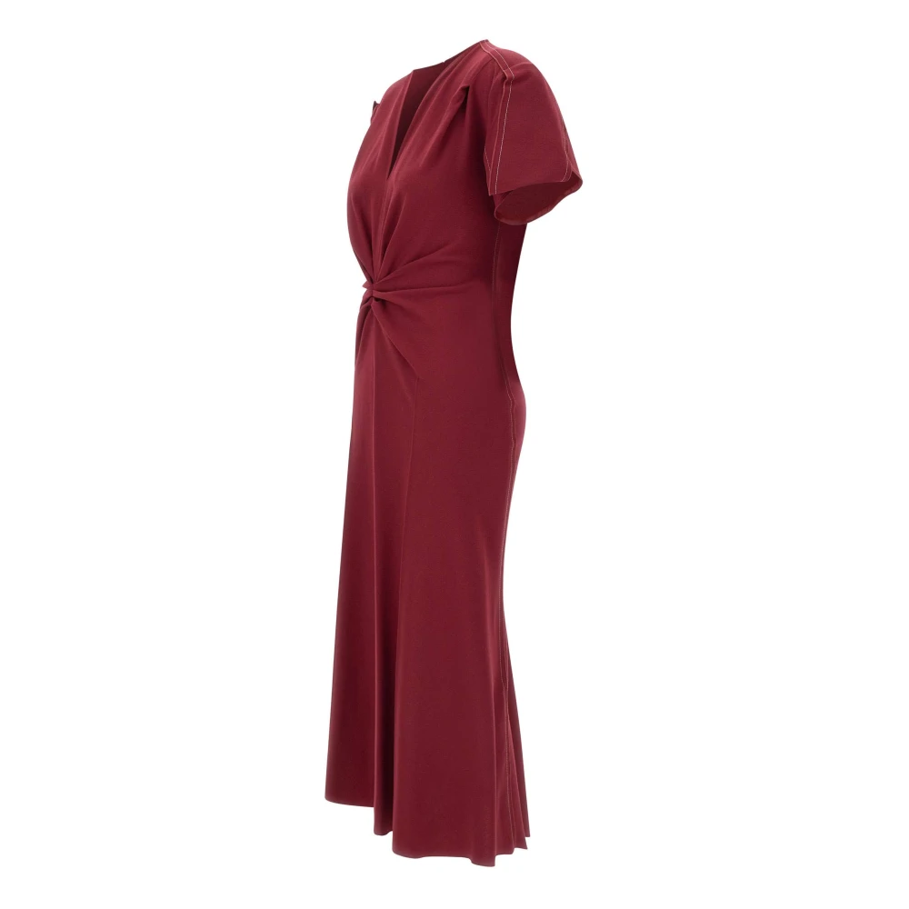 Victoria Beckham Bordeaux Midi Jurk met Geplooide Details Red Dames