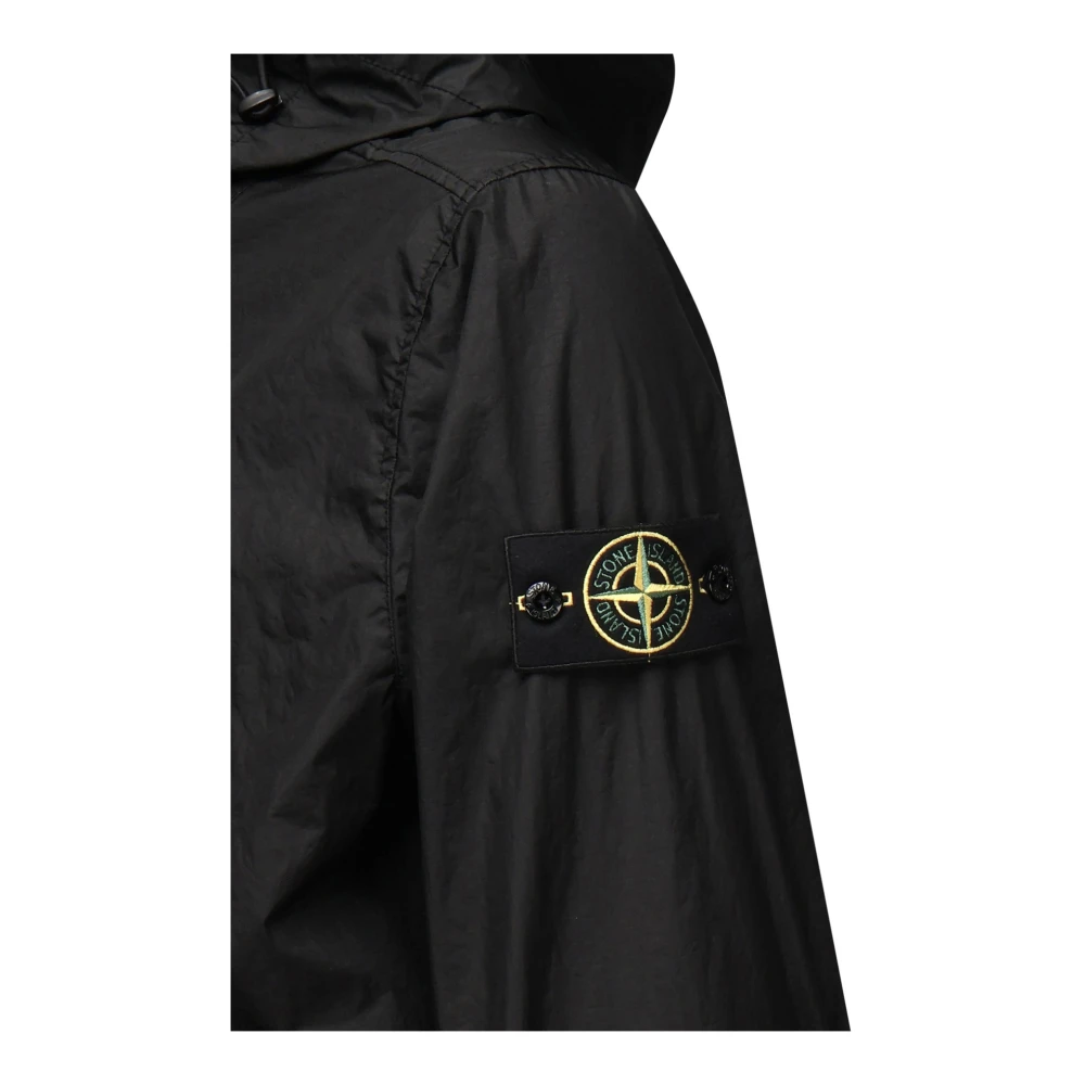Stone Island Zwarte Jassen met Capuchon en Zakken Black Heren