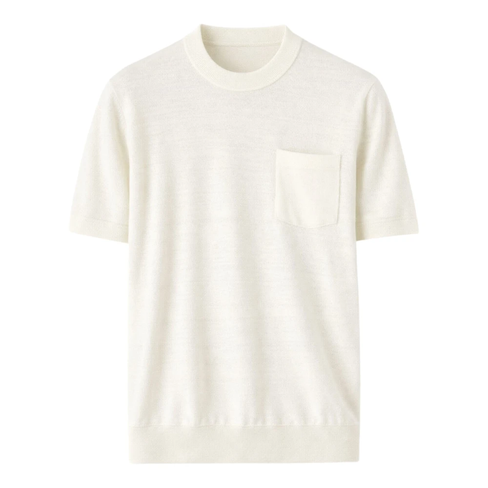 Paolo Pecora Men's Beige Chest-Pocket T-Shirt - Round-Neck Knitwear - 2XL - Knitwear