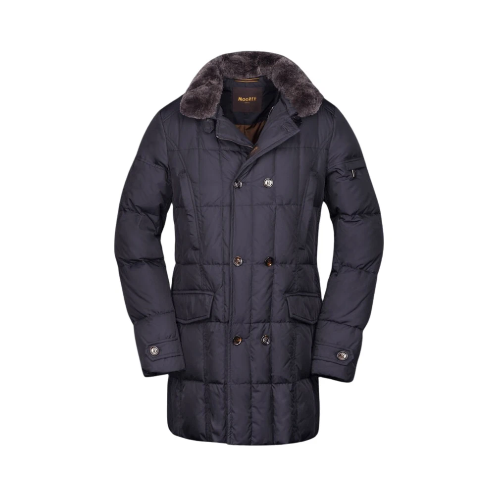 Moorer Men's Blue Down Jackets, M, Quilted Goose Down Jacket With Detachable Fur Collar