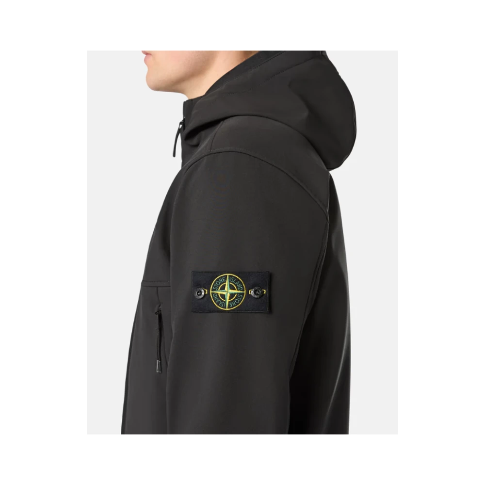 Stone Island Zwarte Soft Shell Hoodie Jas Black Heren