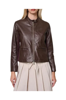 Giacca in vera pelle con inserti in punto stoffa