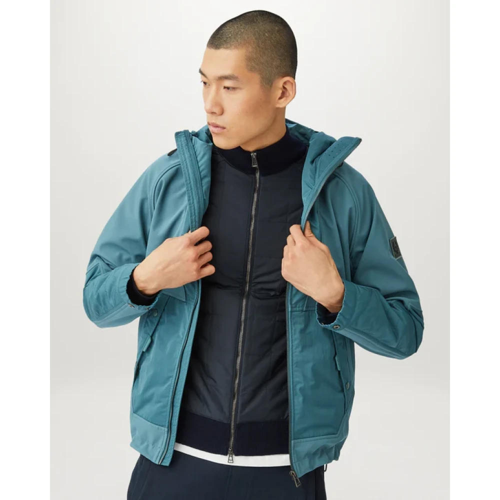 Belstaff Gewassen Navy Cardigan met Ritssluiting en Gewatteerde Panelen Blue Heren