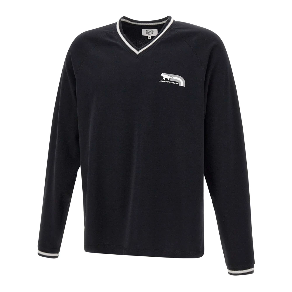 Maison Kitsuné Zwarte Katoenen Trui met Flash Fox Logo Black Heren
