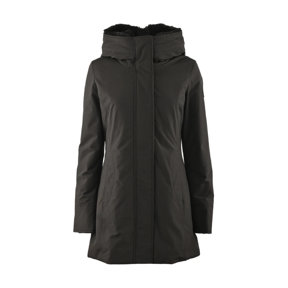 Woolrich Halflange Cordura Parka met Afneembare Bontcapuchon Black Dames