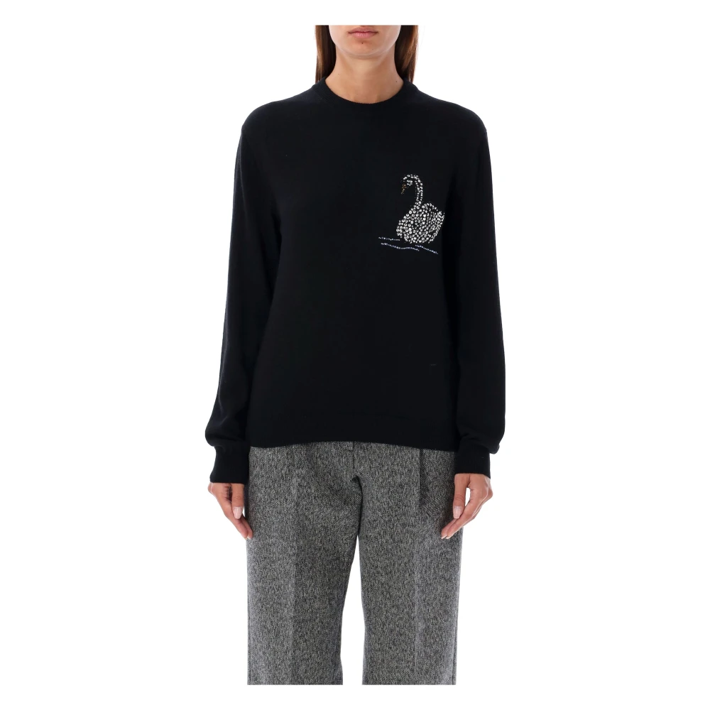 Msgm Zwarte Crystal Swan Gebreide Kleding Aw24 Black Dames