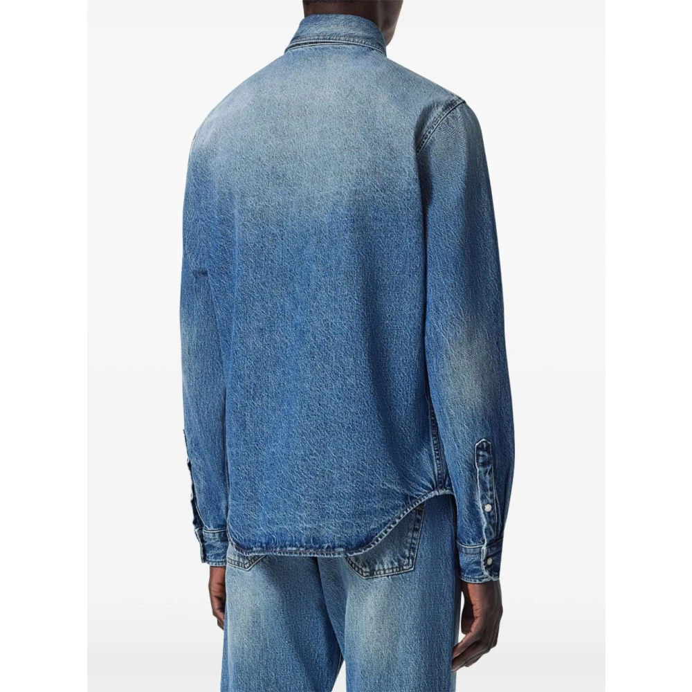 Versace Denim Logo Geëtst Shirt Blue Heren