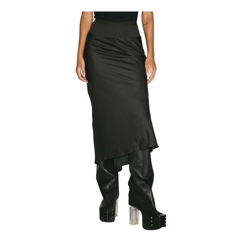 Rick Owens Satijnen Midi Rok met Paneelconstructie Black Dames
