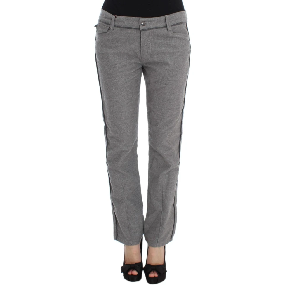 Ermanno Scervino Women's Gray Straight Trousers, L, Casual Cotton Trousers