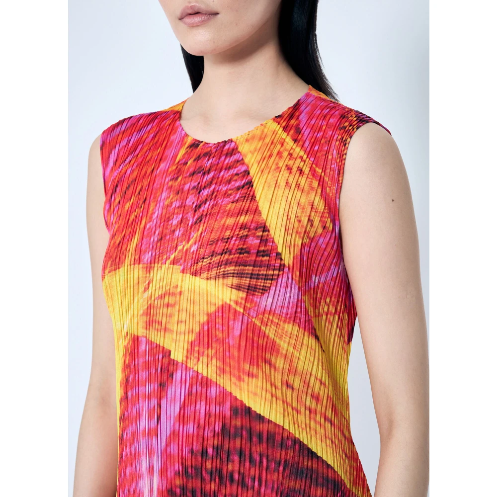Issey Miyake Grafische Print Geplooide Jurk Multicolor Dames
