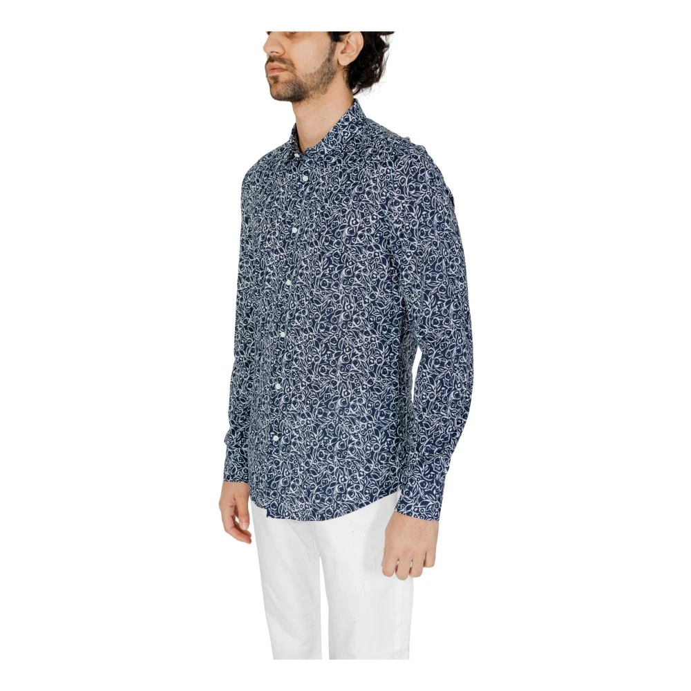 Antony Morato Blauw Bedrukt Katoenen Overhemd met Lange Mouwen Blue Heren