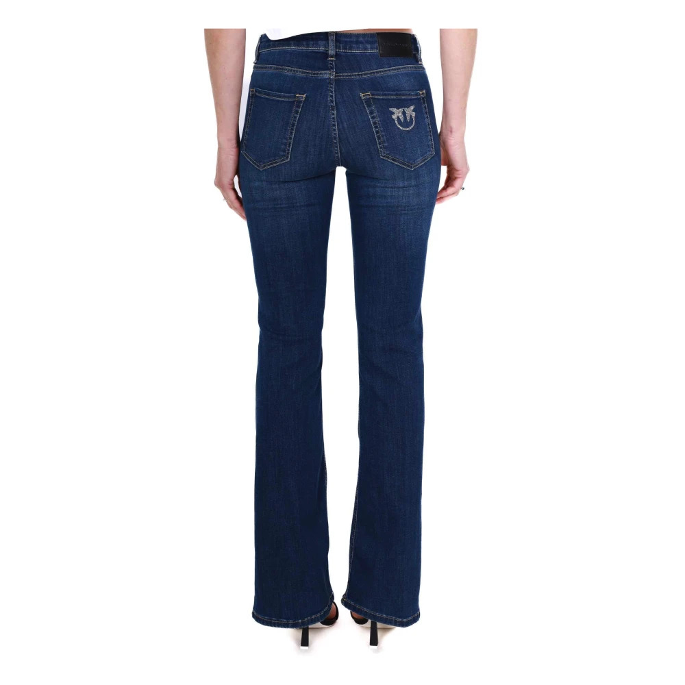 pinko Flared Fit Denim Jeans met Strass Logo Blue Dames