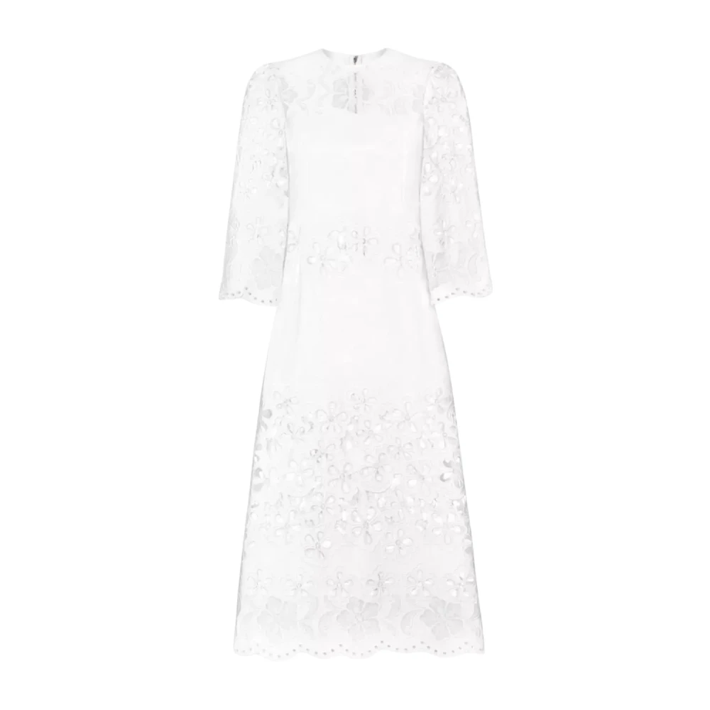 Dolce & Gabbana Women's White Midi Dresses, S, Dress With Floral Cutouts