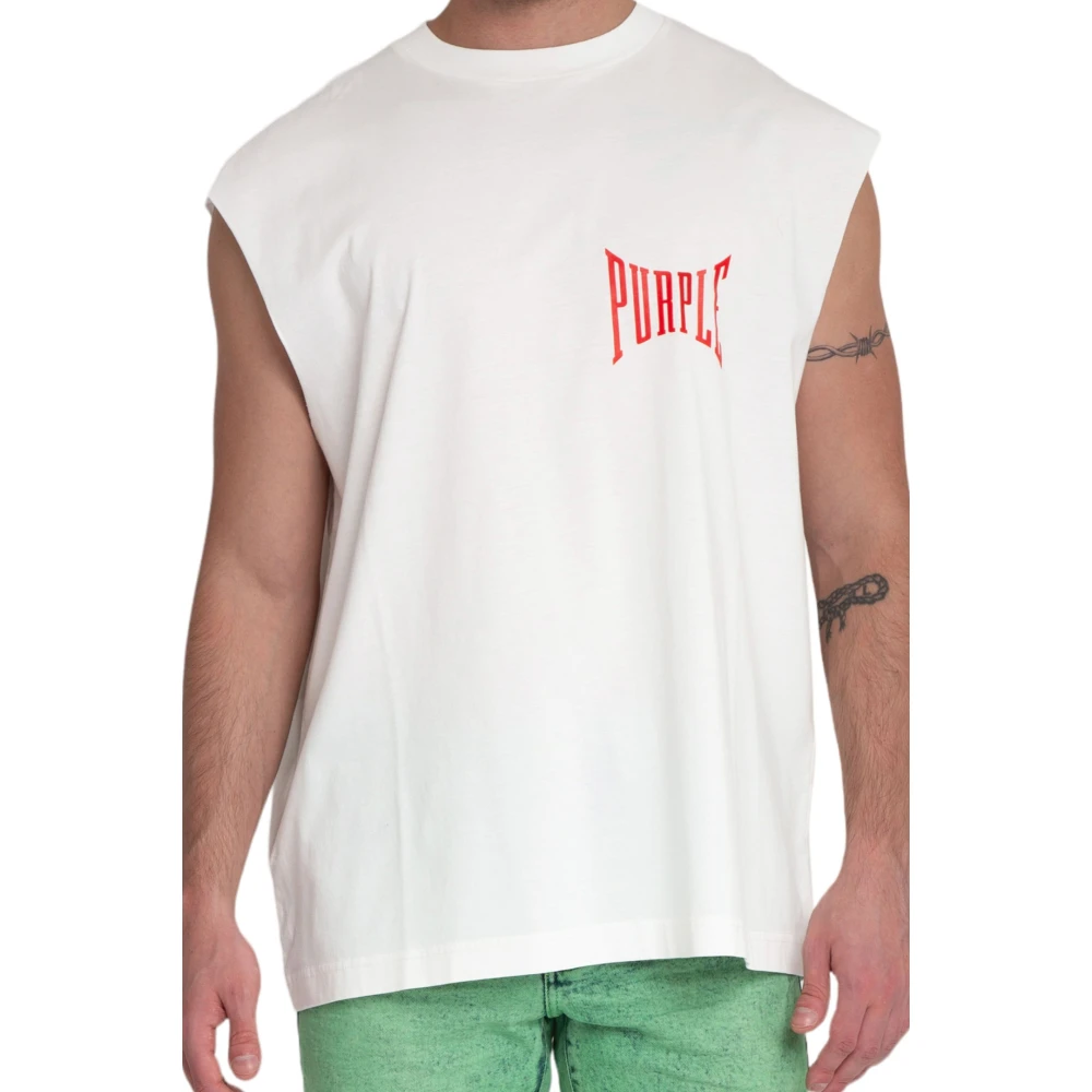 Purple Brand Wit Logo Cut Off Tee White Heren