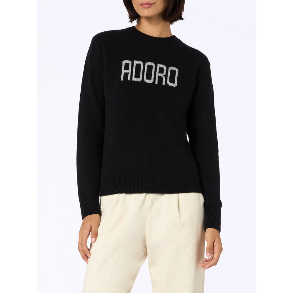 MC2 Saint Barth Zwarte New Queen Sweater met Adoro Print Black Dames