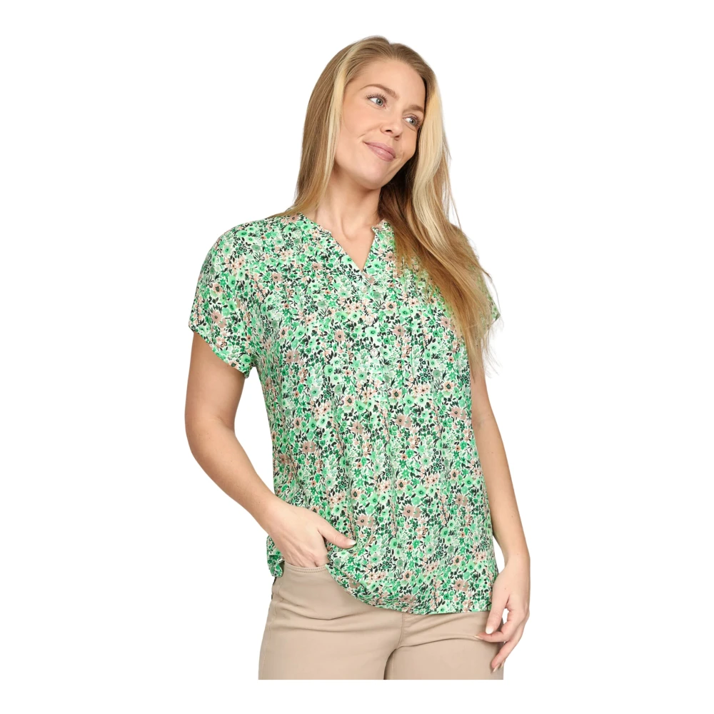 2-Biz Groene Bloem Blouse Bloome.Sp24 Stijl Multicolor Dames