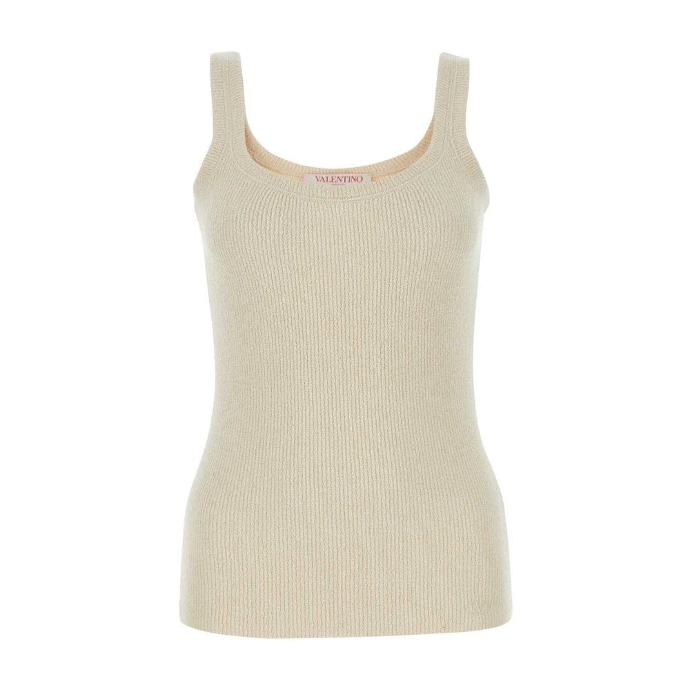 Valentino Garavani Women's Beige Ribbed Knit Tank Top