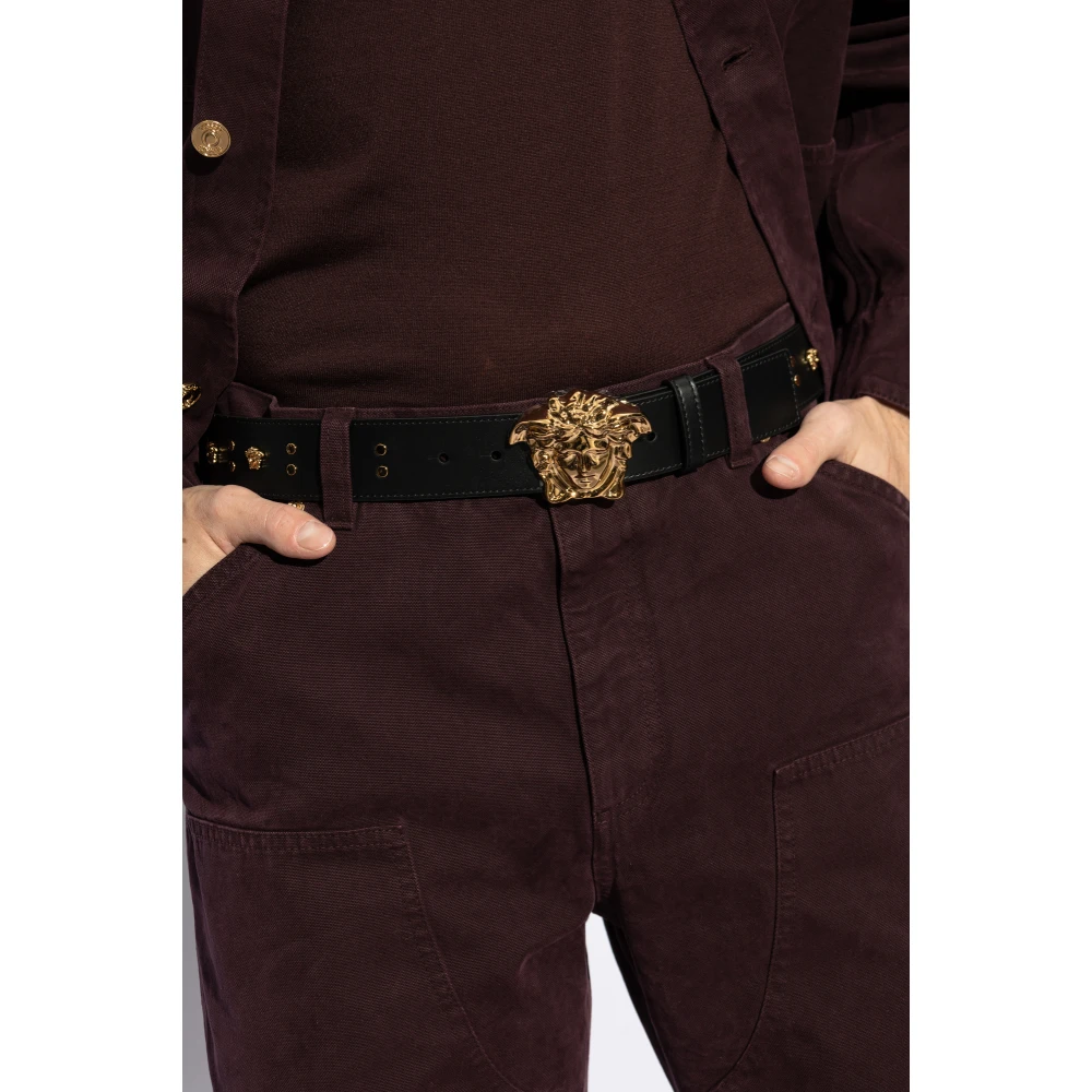Versace Leren riem met applicaties Black Heren