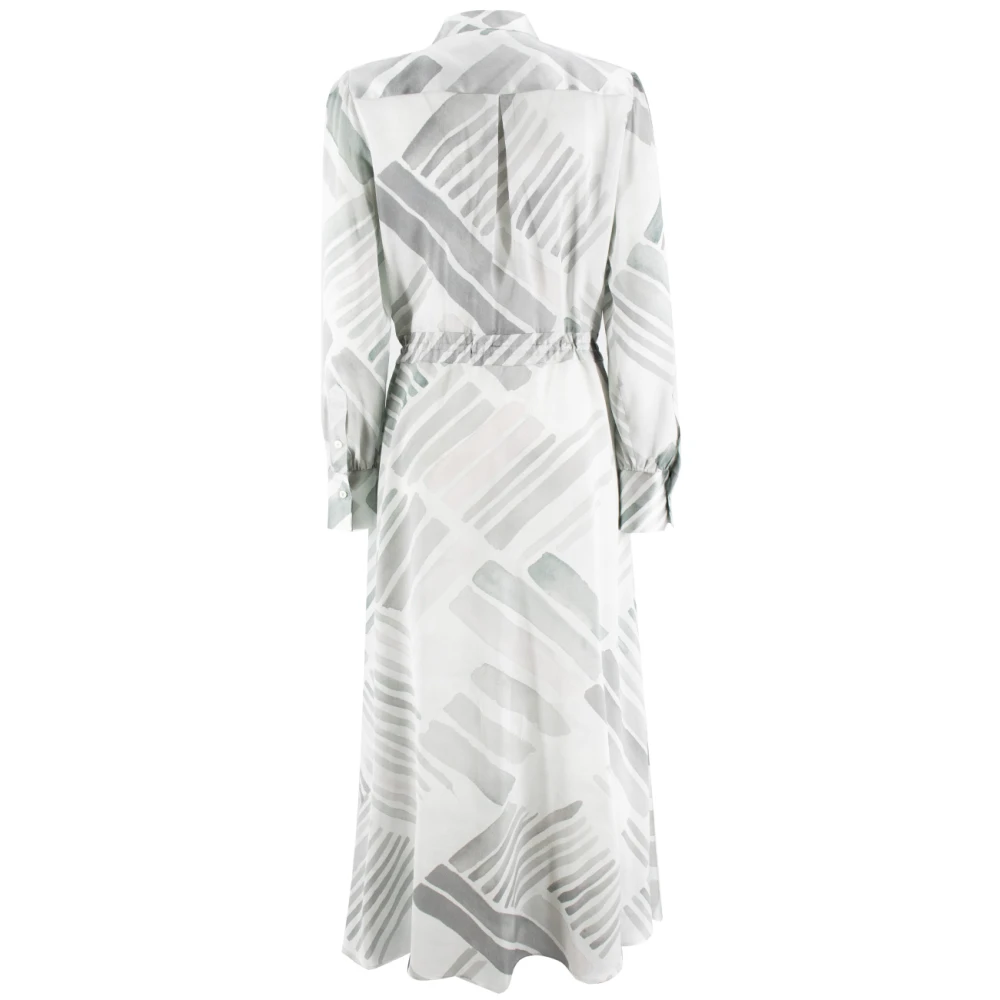 Kiton Zijden Bedrukte Mandarin Kraag Jurk Gray Dames