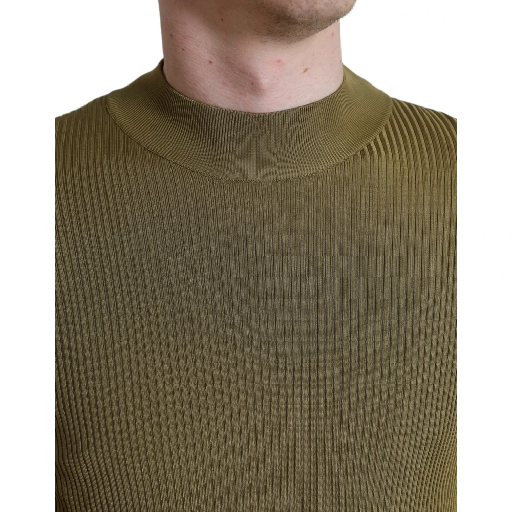Dolce & Gabbana Army Green Viscose Trui met Ronde Hals Green Heren