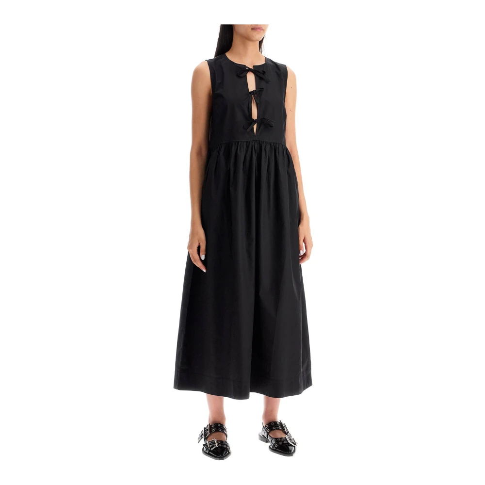 Ganni Katoenen Poplin Strikkoord Jurk Black Dames