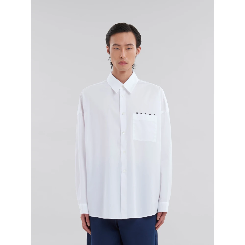 Marni poplin overhemd met glurend logo White Heren