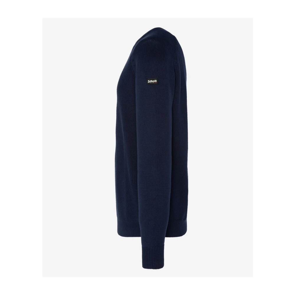 Schott NYC Geribbelde katoenen trui Tonnen blauw Blue Heren