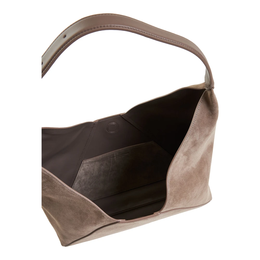 BRUNELLO CUCINELLI Grijze suède hobo tas met Monile-details Beige Dames