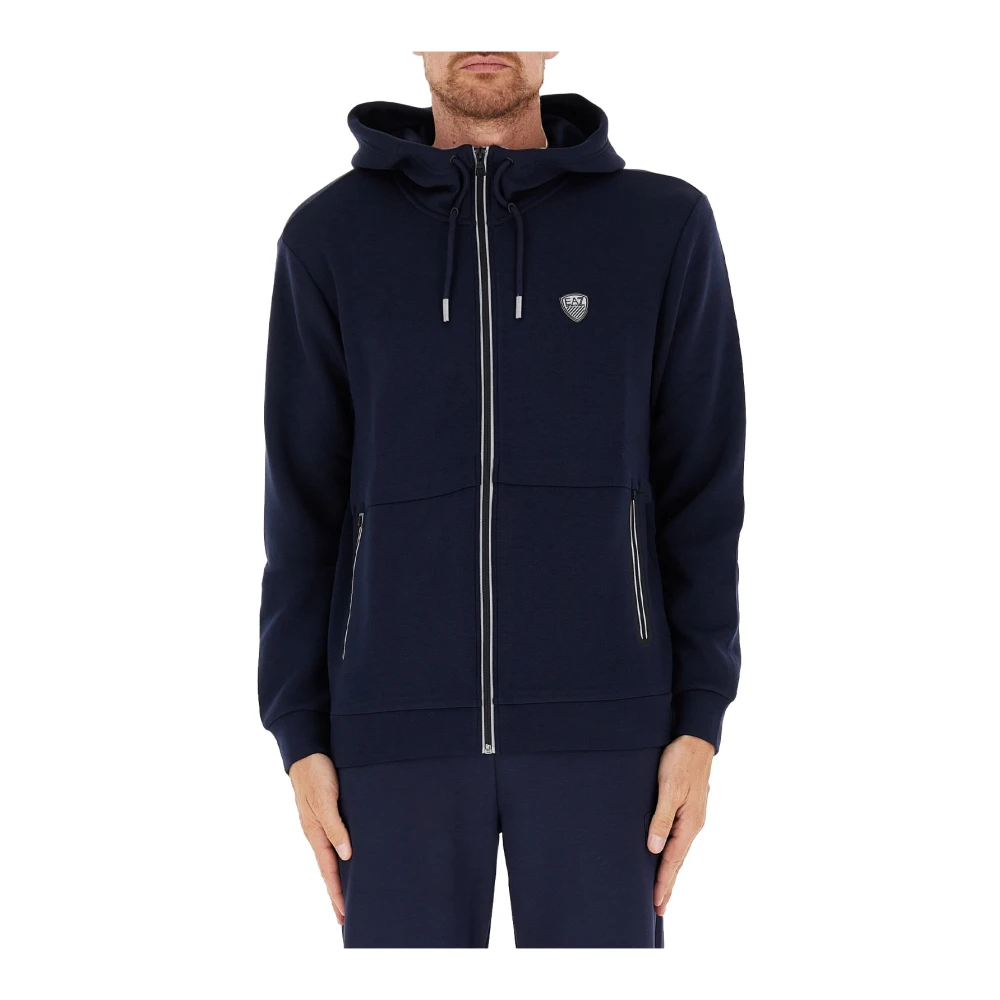 Emporio Armani EA7 Blauwe Hoodie met Rits Blue Heren