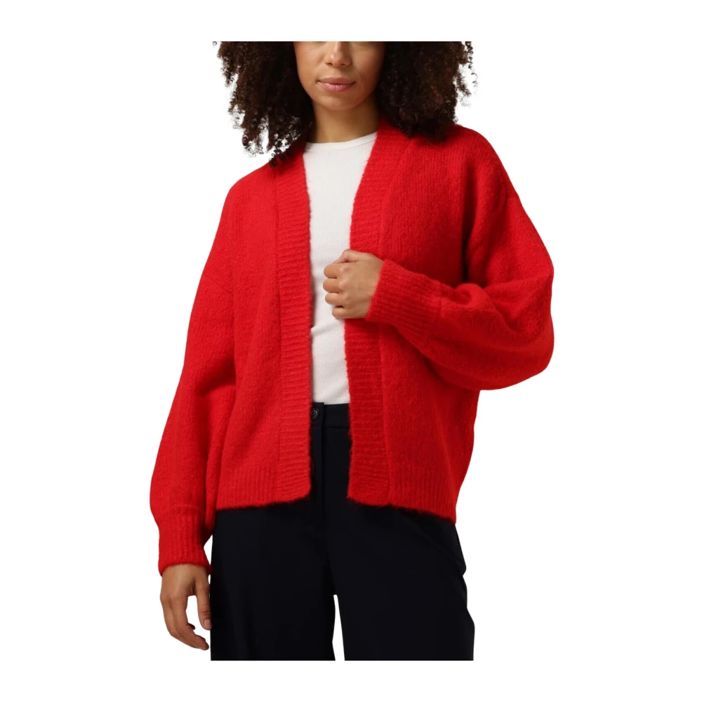 Summum Woman Rode Puff Sleeve Cardigan Gezellige Gebreide Red Dames