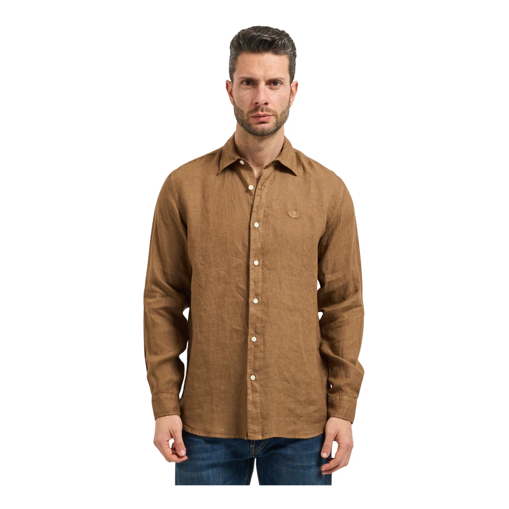 Liu Jo Herr Brun Skjortor 2XL, Linne, Pure Linen Långärmad Skjorta