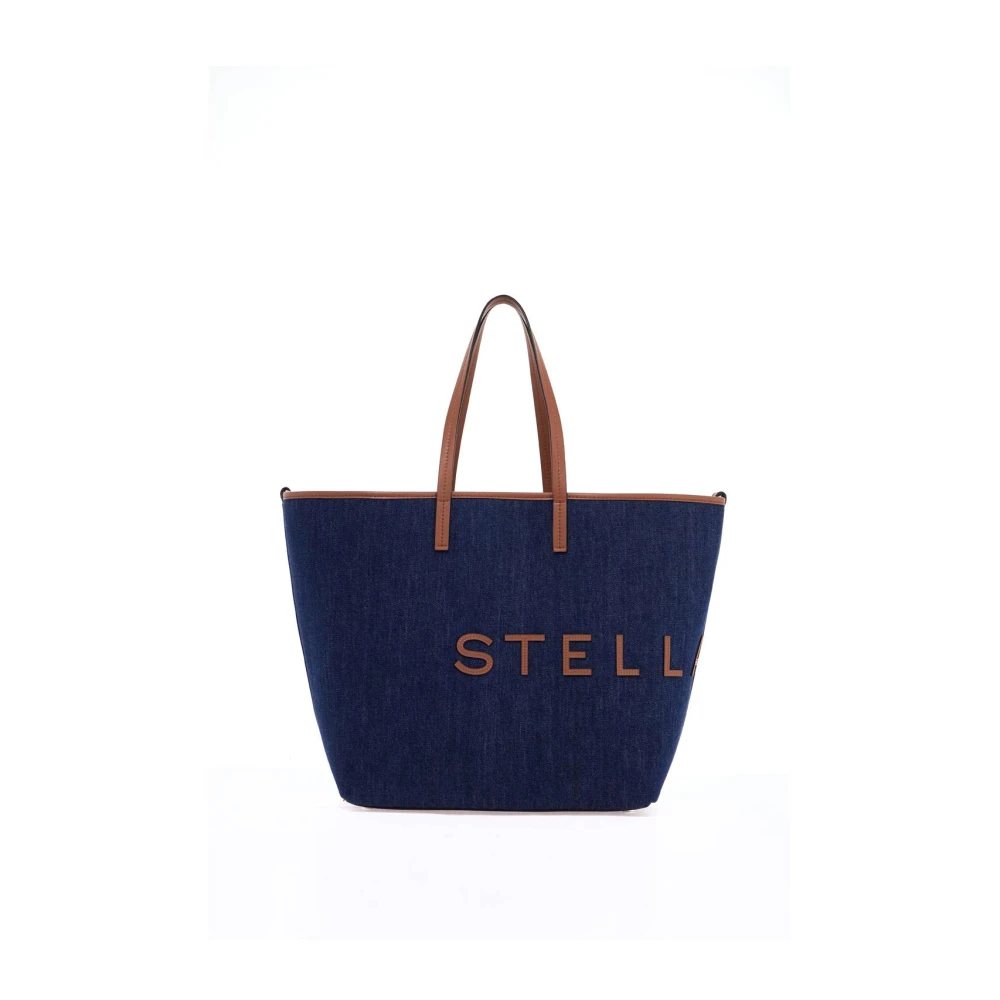 Stella Mccartney Denim Logo Tote Tas met Faux Leren Afwerking Blue Dames