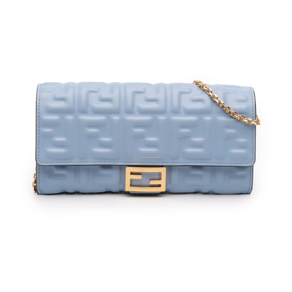 Fendi Vintage Women's Blue Pre-Owned Vintage Embossed Ff Logo Leather Wallet On Chain