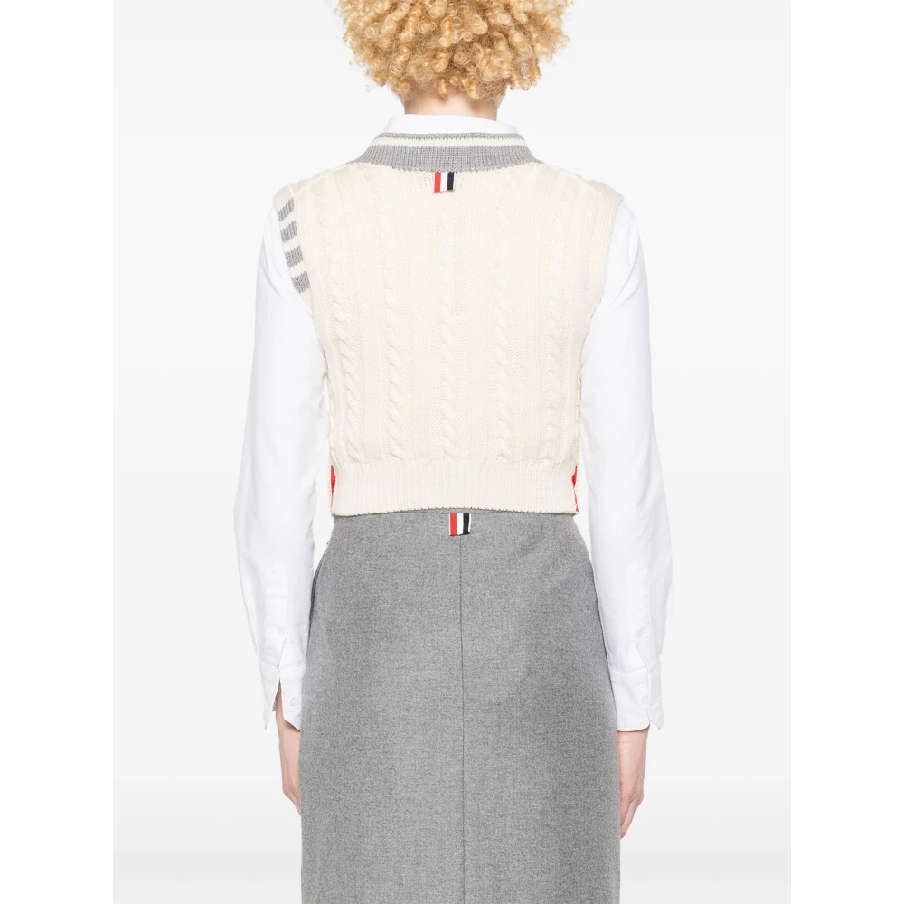 Thom Browne Luxe Kabelsteek V-Hals Trui White Dames
