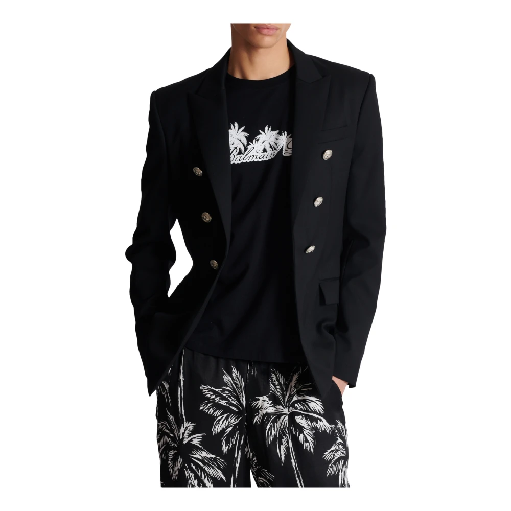 Balmain Wollen 6-knoops jas Black Heren