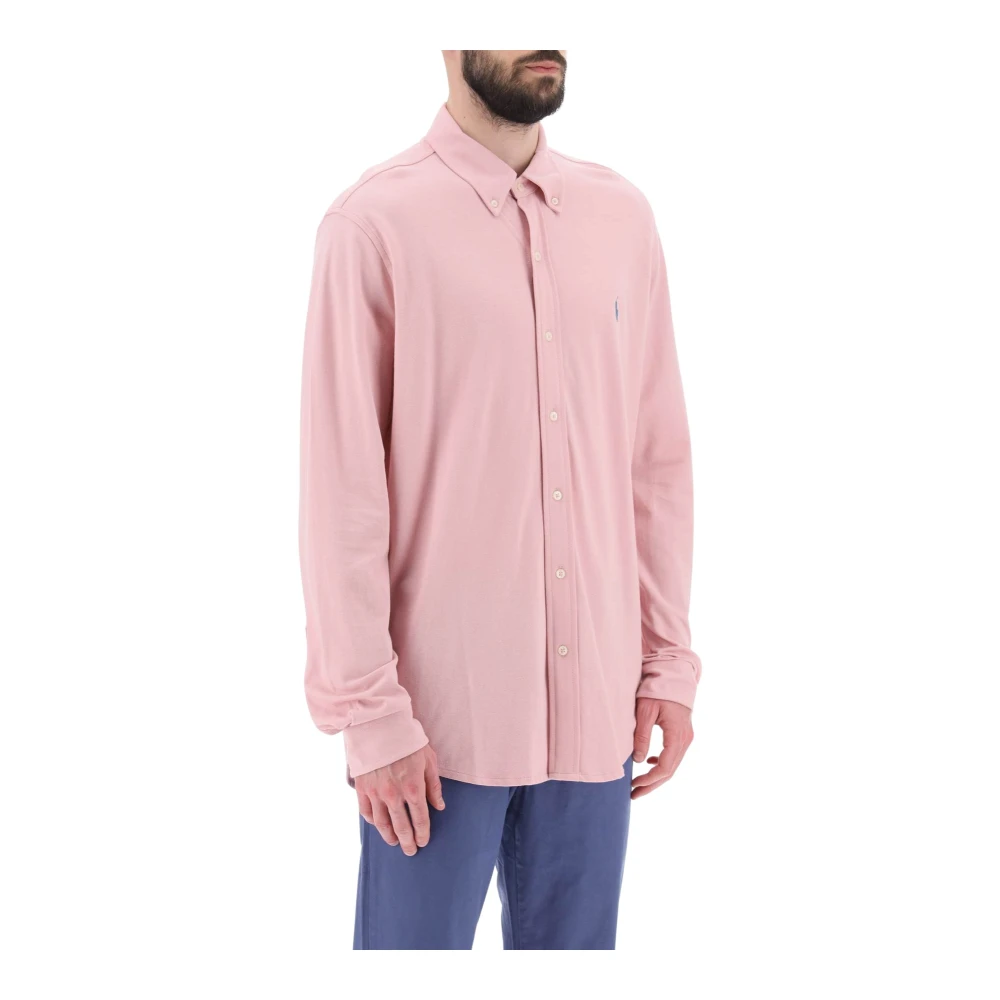Polo Ralph Lauren Polo shirt met lange mouwen van lichtgewicht katoenen mesh Pink Heren