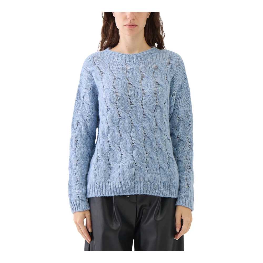 Le Tricot Perugia Gevlochten en met pailletten versierde trui met ronde hals Blue Dames