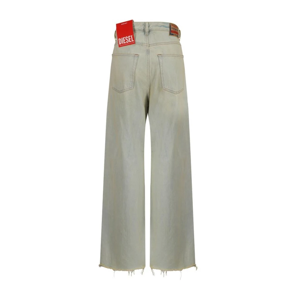 Diesel Wijde spijkerbroek met leren details Blue Dames