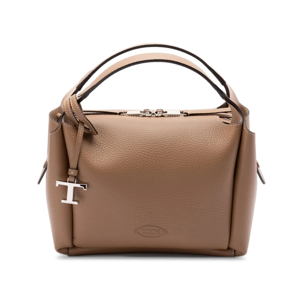 TOD'S Bruine Leren Handtas met Ritssluiting Brown Dames