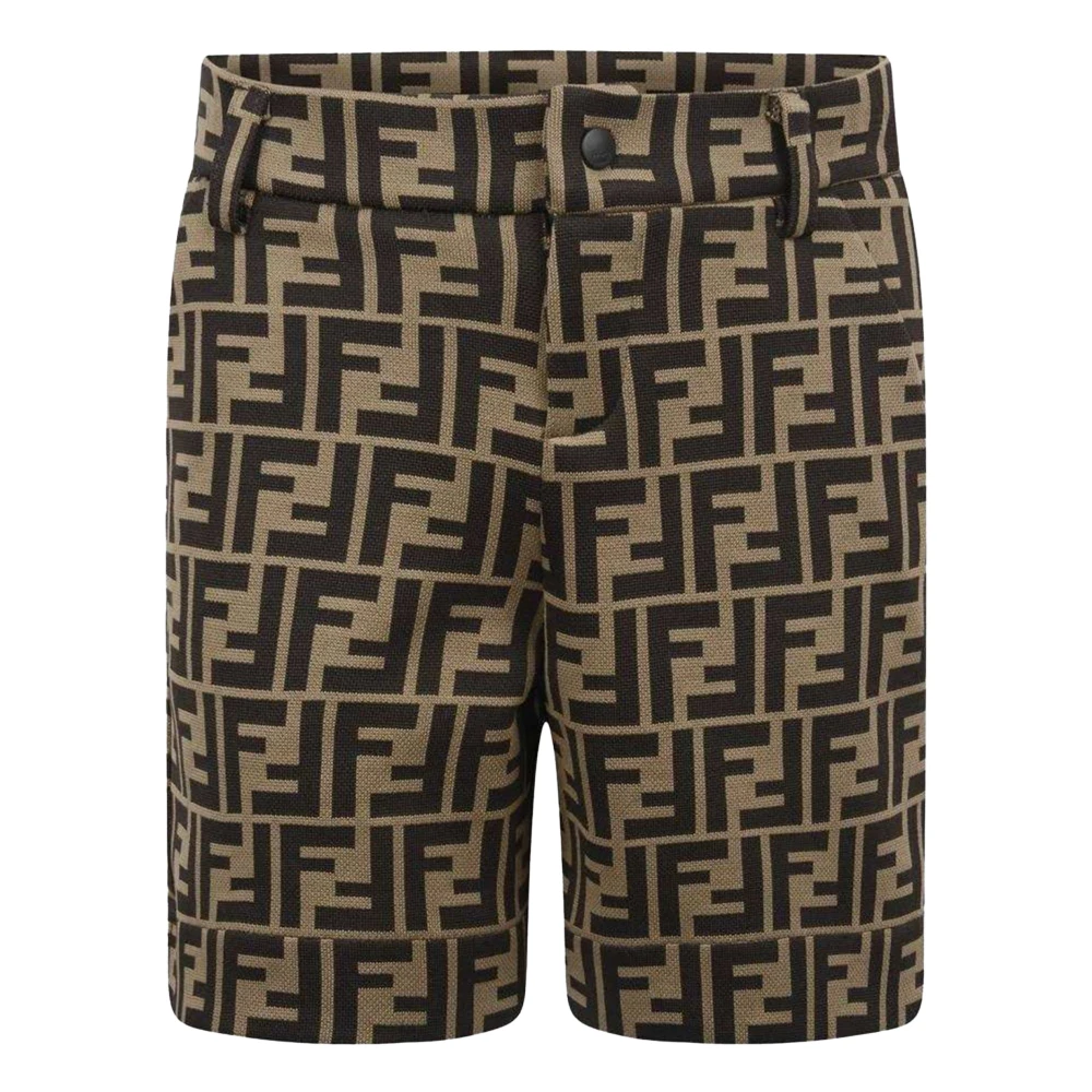 Fendi Boys Brown Ff Logo Jacquard Bermuda Shorts - Shorts - 18 M - Kids